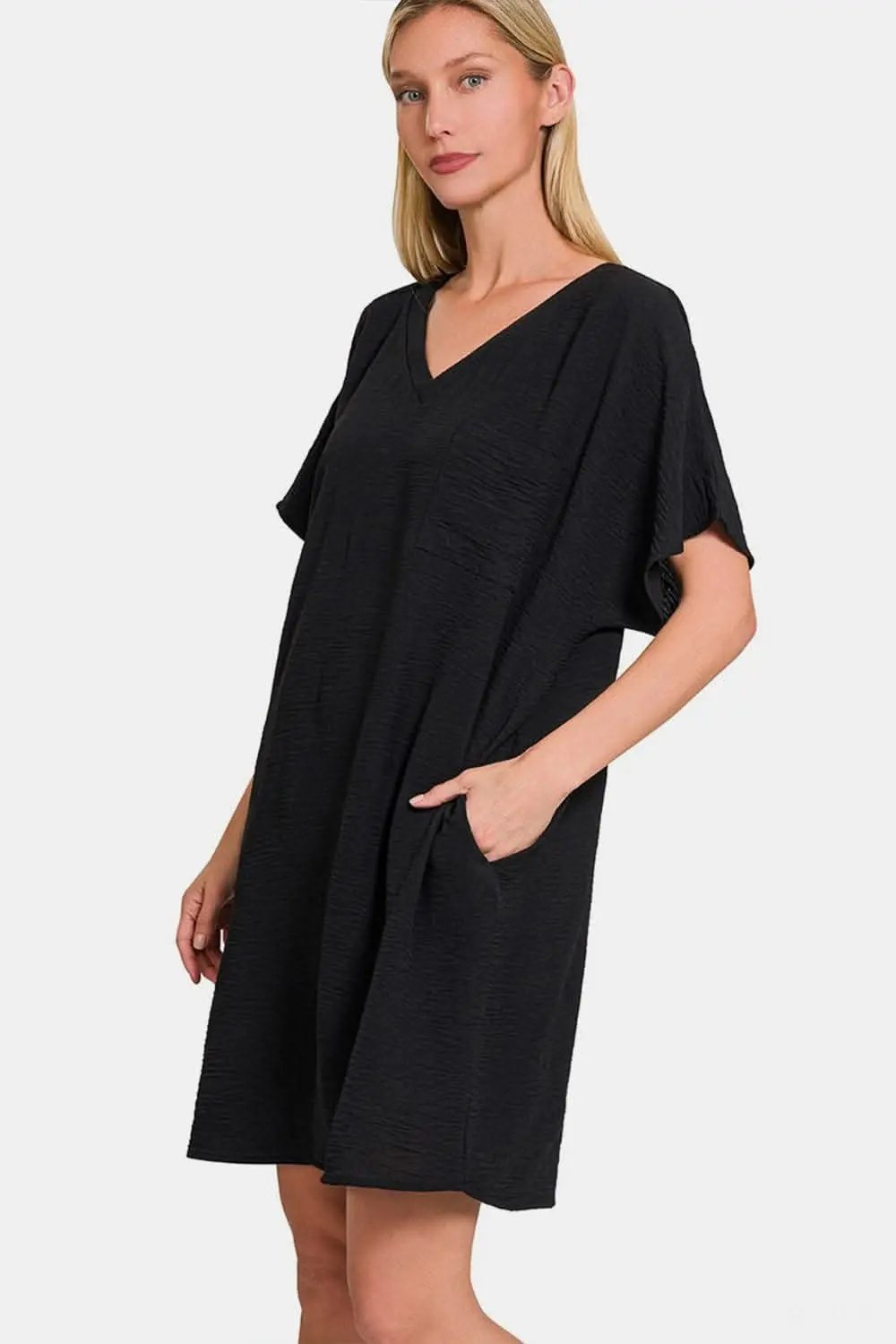 Zenana V-Neck Tee Dress with Pockets for Effortless Style - Love Salve